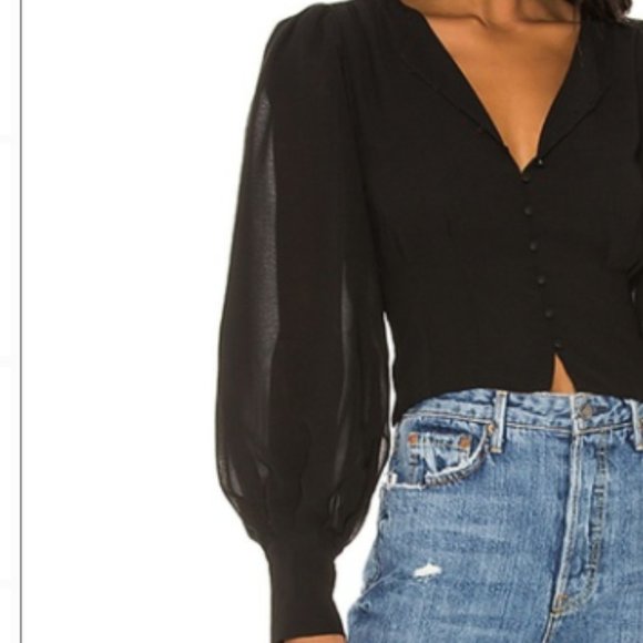 LPA Black Square Neck Puff Sheer LS Sleeve Blouse M - Picture 15 of 15